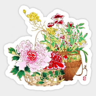 Japanese flower basket ukiyo-e art Sticker